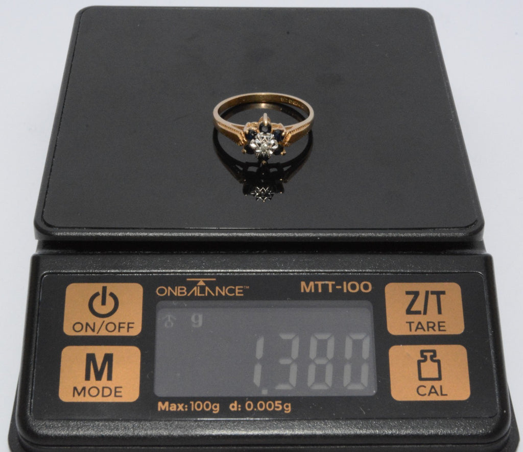 9ct Yellow Gold Diamond & Sapphire Ring - Size J - 1.38g
