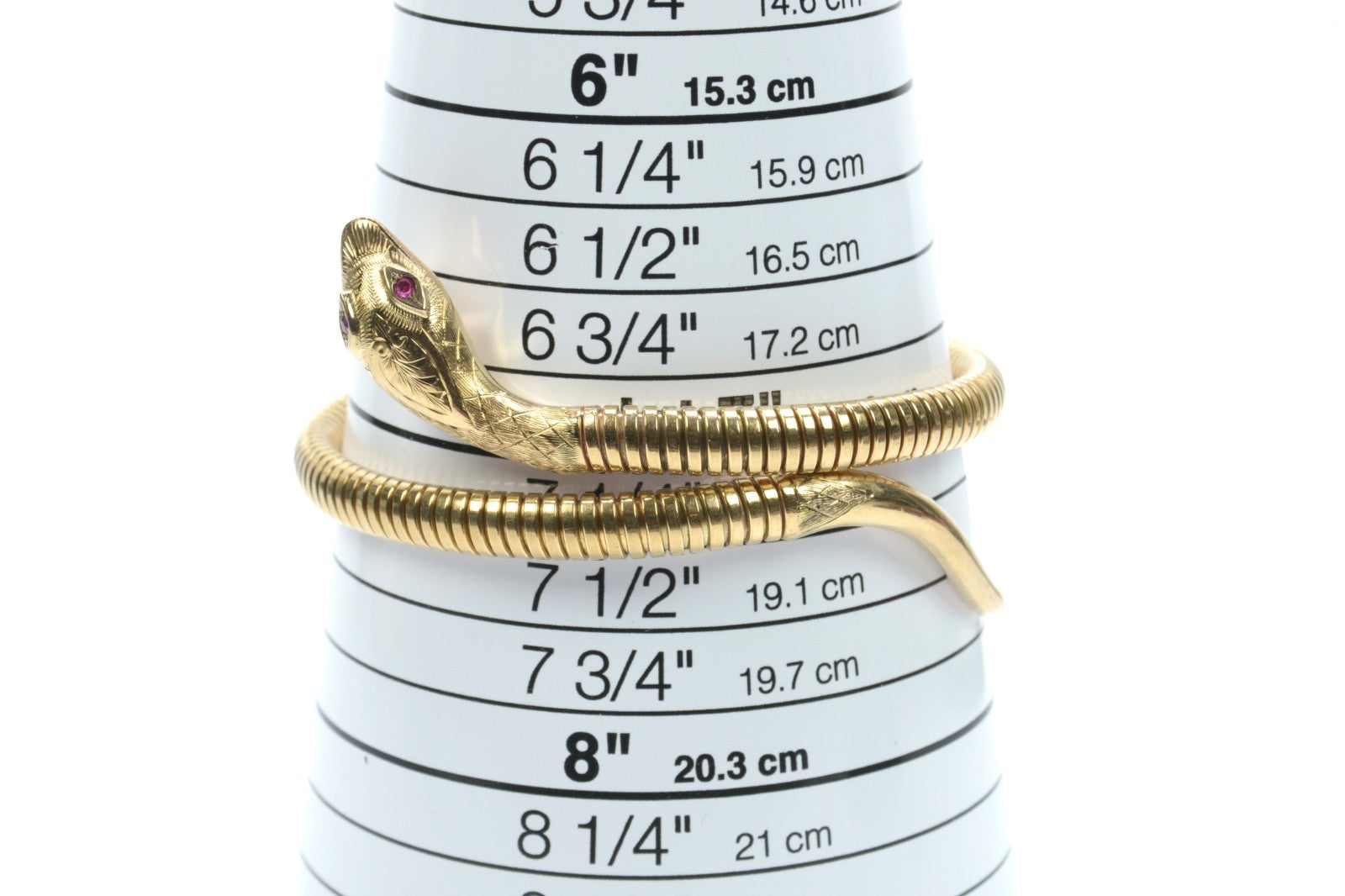 9ct Yellow Gold Sprung Ruby Eye Snake Bracelet – Adjustable Size – 22.30g - 1961