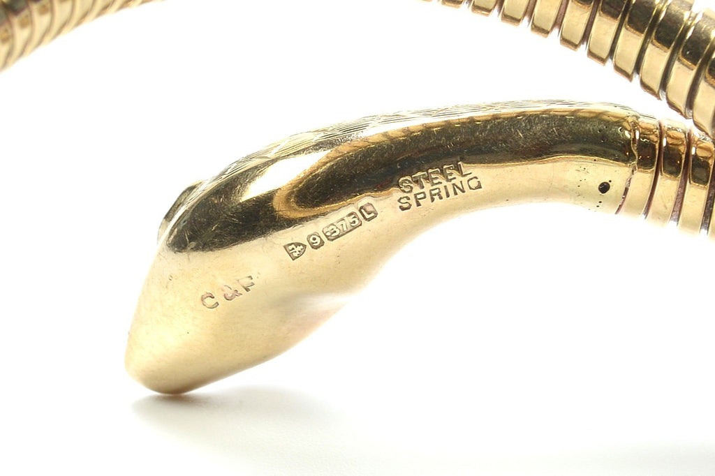 9ct Yellow Gold Sprung Ruby Eye Snake Bracelet – Adjustable Size – 22.30g - 1961
