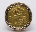 1910 Gold Half Sovereign & 9ct Ring Mount - Size O - 7.67g