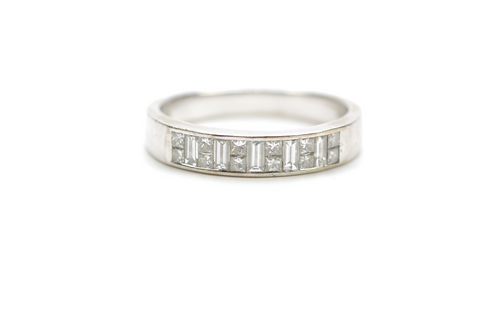 18ct White Gold & Mixed Princess / Baguette Cut Diamond - Size P - 4.38g - 1ctw