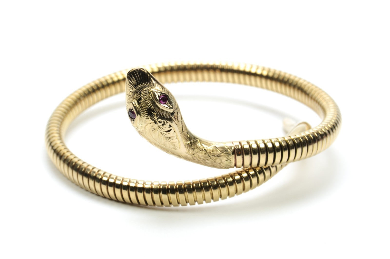 9ct Yellow Gold Sprung Ruby Eye Snake Bracelet – Adjustable Size – 22.30g - 1961