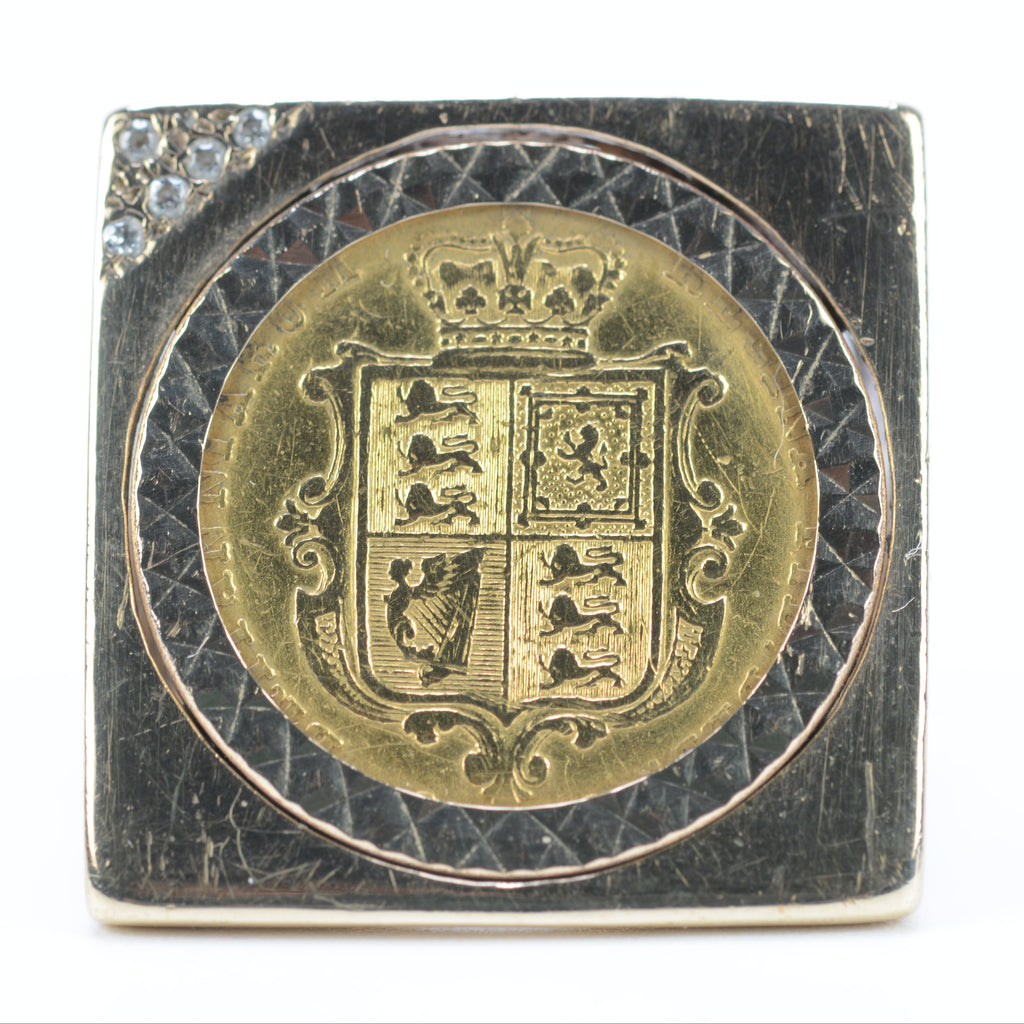 1849 Gold Half Sovereign Ring 9ct Mount - 5 CZ - Size M 1/2 - 12 Grams