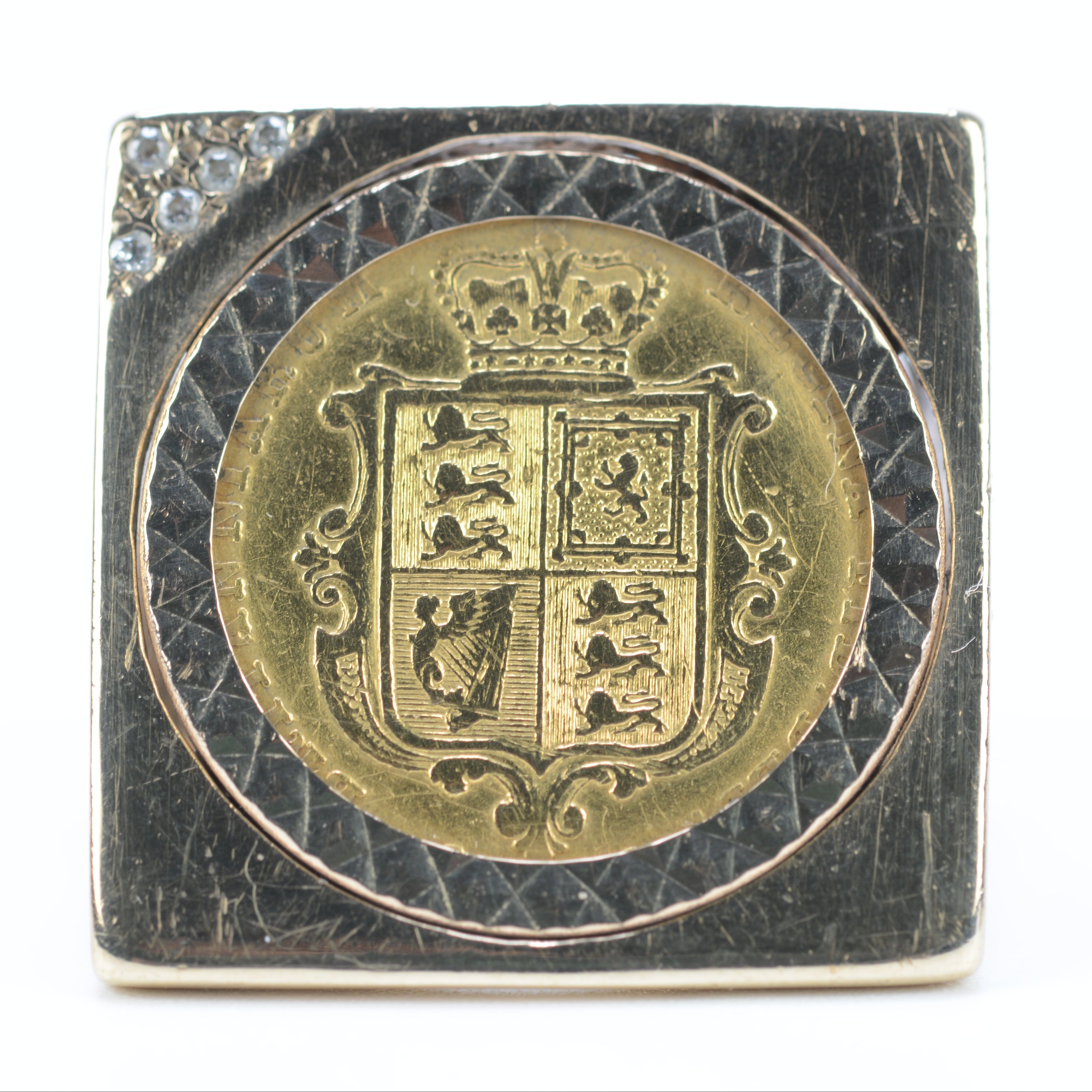 1849 Gold Half Sovereign Ring 9ct Mount - 5 CZ - Size M 1/2 - 12 Grams