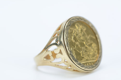 1892 Gold Full Sovereign Ring 9ct Mount - Size X - 13.23g