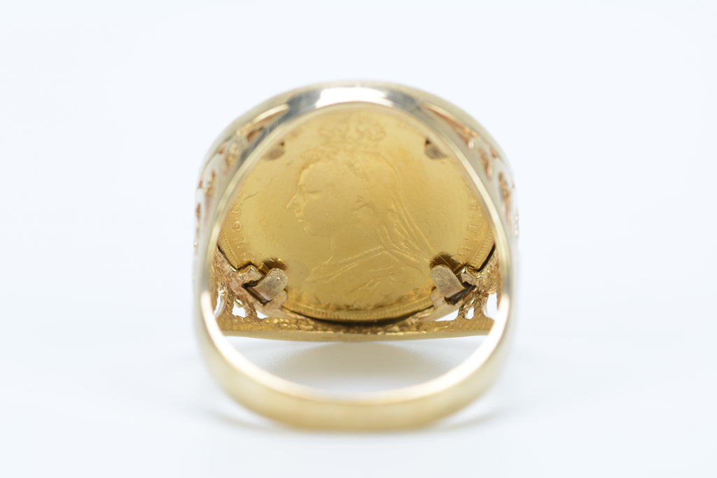 1892 Gold Full Sovereign Ring 9ct Mount - Size X - 13.23g